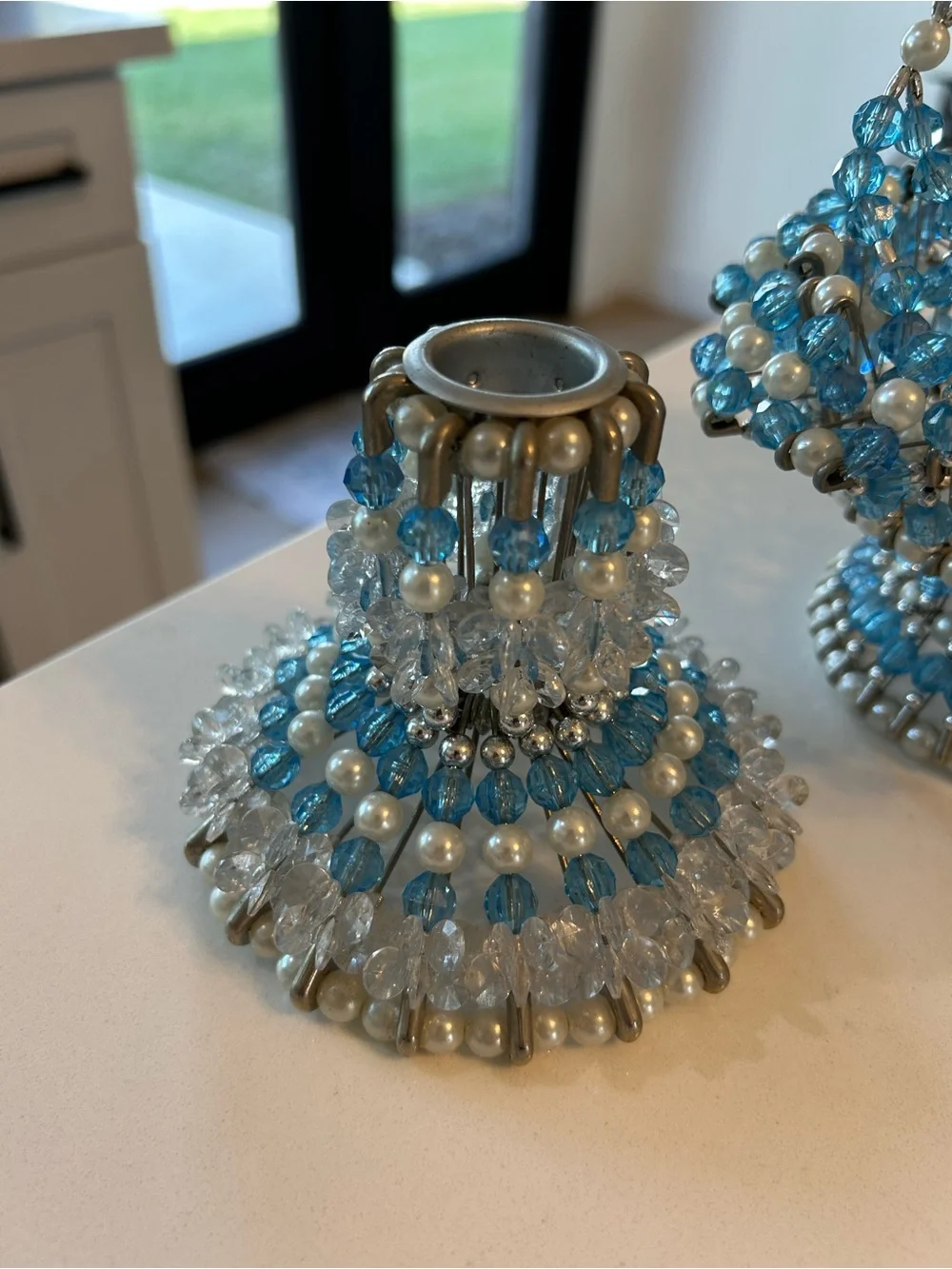 Handcrafted Beaded Blue Basket Safety Pins Lot of 3